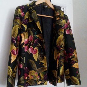 Linda Allard Ellen Green Jacket with Raspberry and Blackberry Pattern, Stunning!